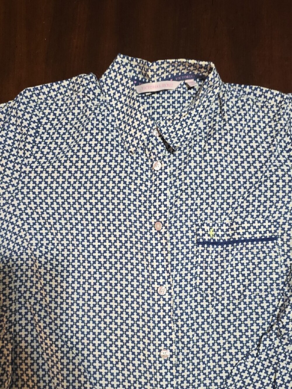 Victoria's Secret Navy and White Geometric Button-Front Pajama Shirt - Picture 4 of 8